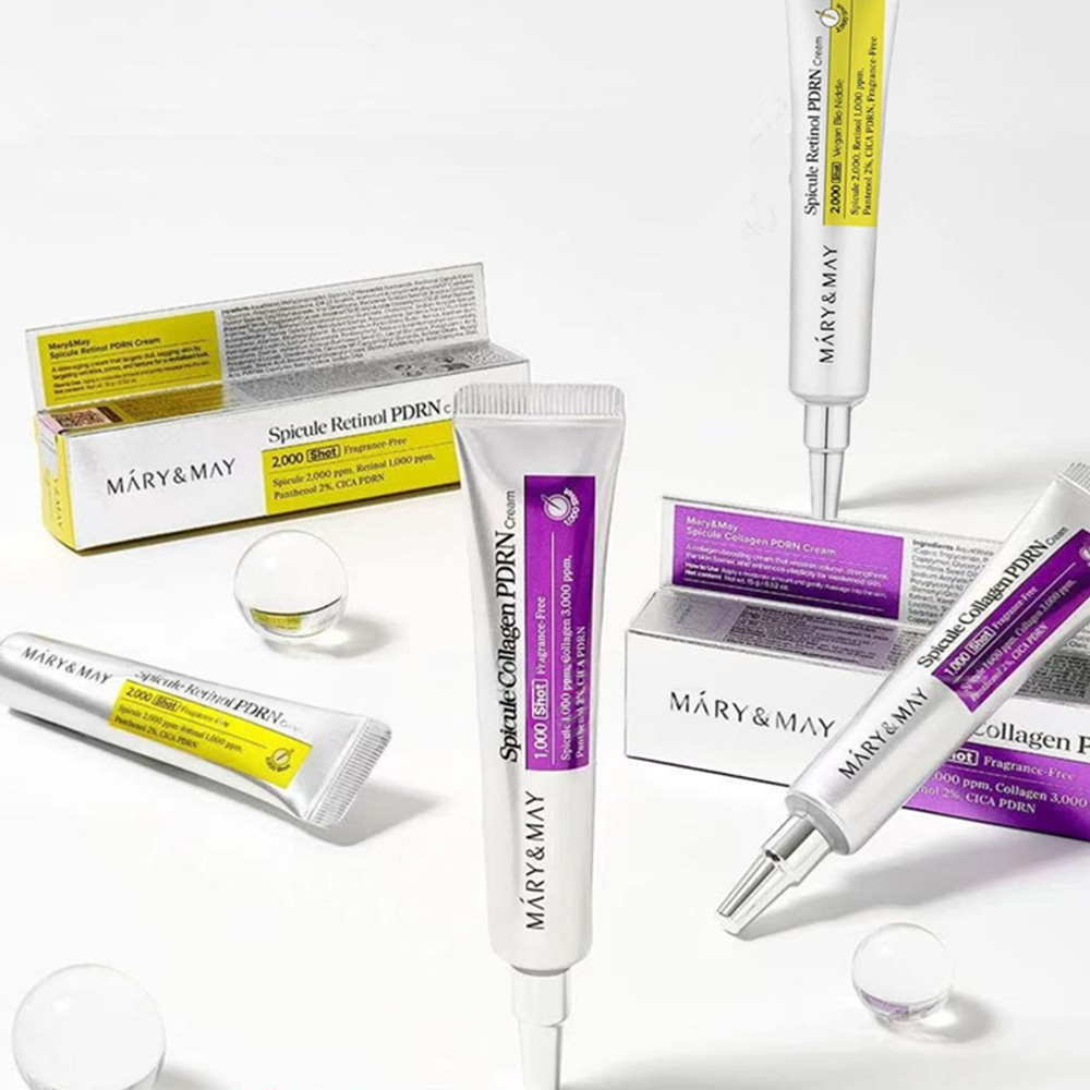 Retinol Cream - MÁRY&MAY スピキュールコラーゲン＆レチノールPDRNクリーム - 目元と顔のリフトアップ＆引き締め効果、24時間持続する保湿とブライトニング効果、K-ビューティー