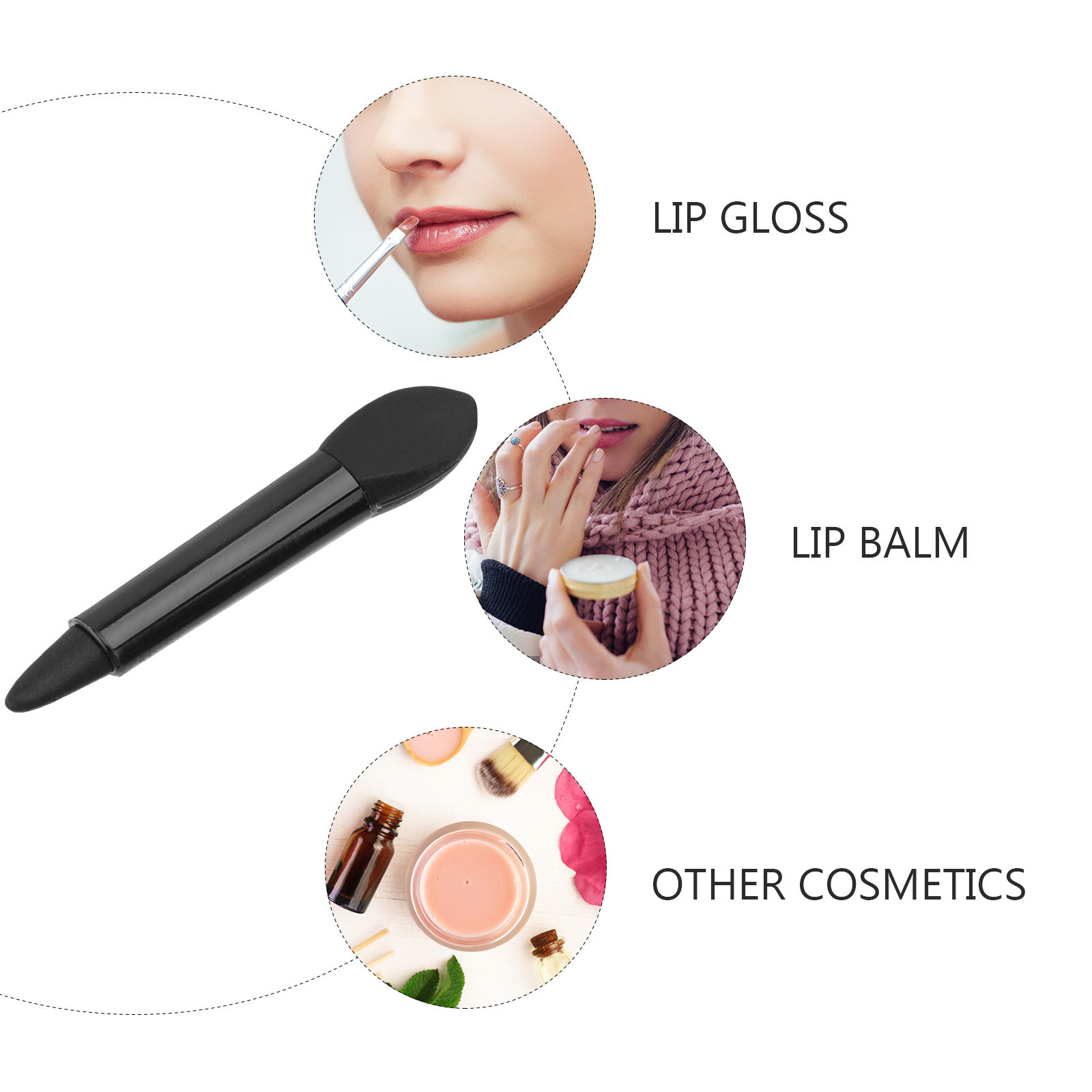 Lip Balm - 1個入り、両端に異なる形状のシリコン製リップマスクブラシ。柔らかいシリコン素材で、口紅やリップクリームを塗るのに最適なメイクアップツール。持ち運びにも便利なリップケア用品。