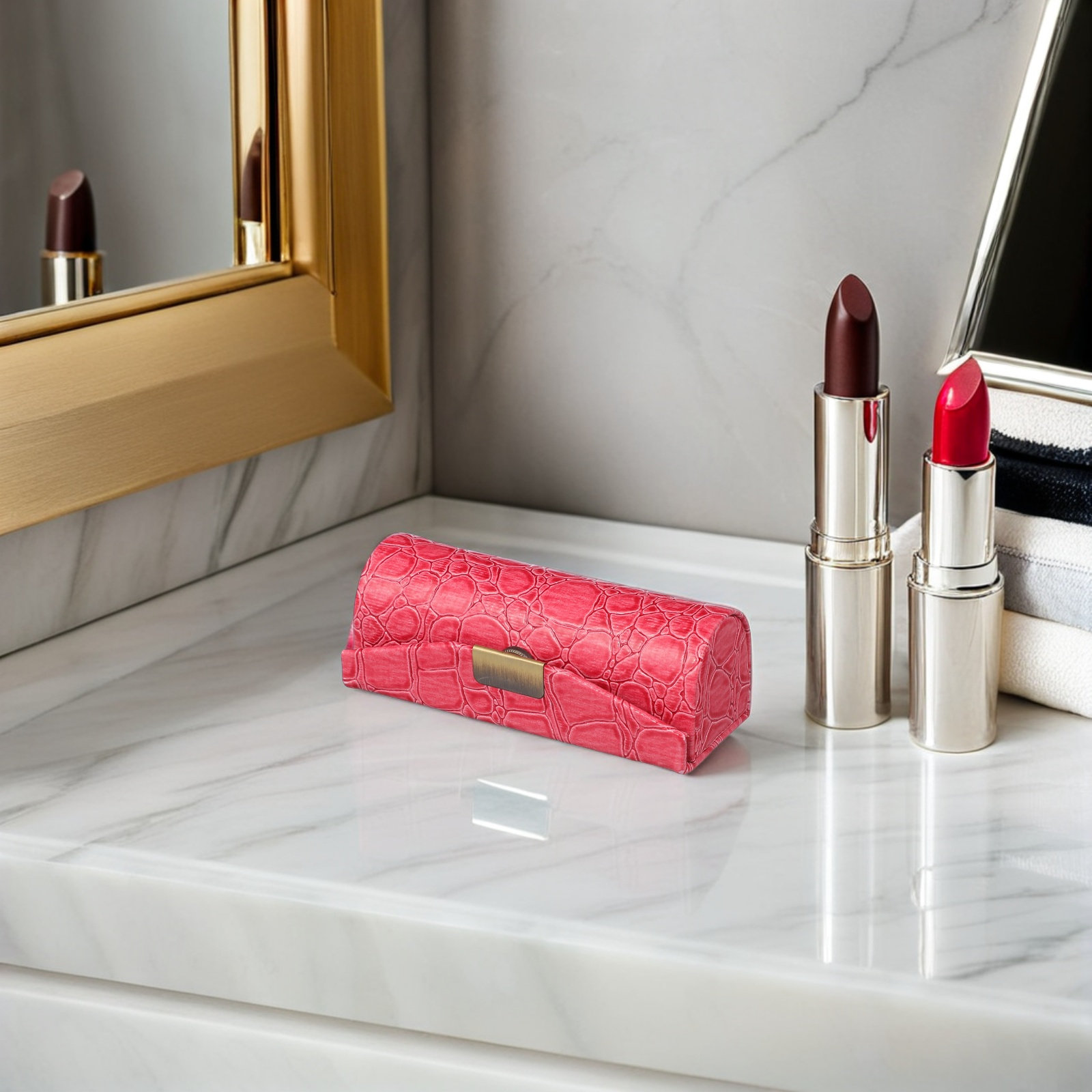 PU製のリップスティックケース。コンパクトで装飾性があり、鏡 - Lip Balm のレビューと価格
